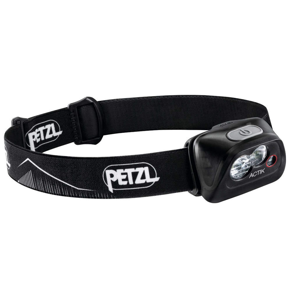 Petzl Actik lamp black shows dual beam patterns for versatile outdoor visibility.