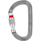 Petzl Am'D carabiner gray screw-lock for secure belay device connections.