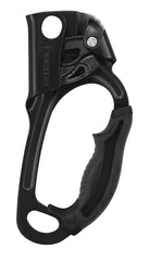 Petzl Ascension ergonomic handled rope ascender for right hand in all-black, with secure grip for rope climbs