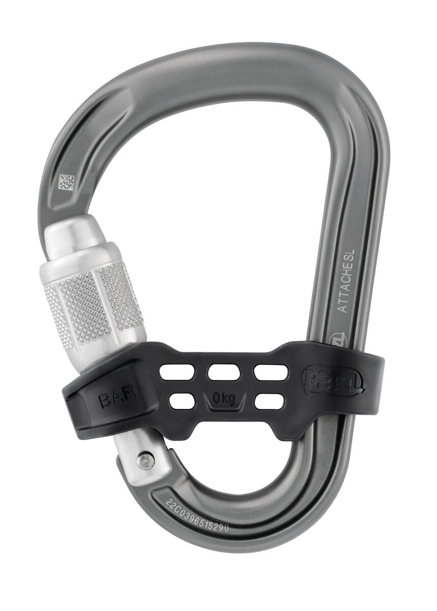 Petzl Attache Bar carabiner gray; versatile belay ready with smooth rope passage.