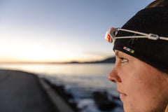 Petzl Bindi headlamp with battery indicator, micro USB recharge ready.