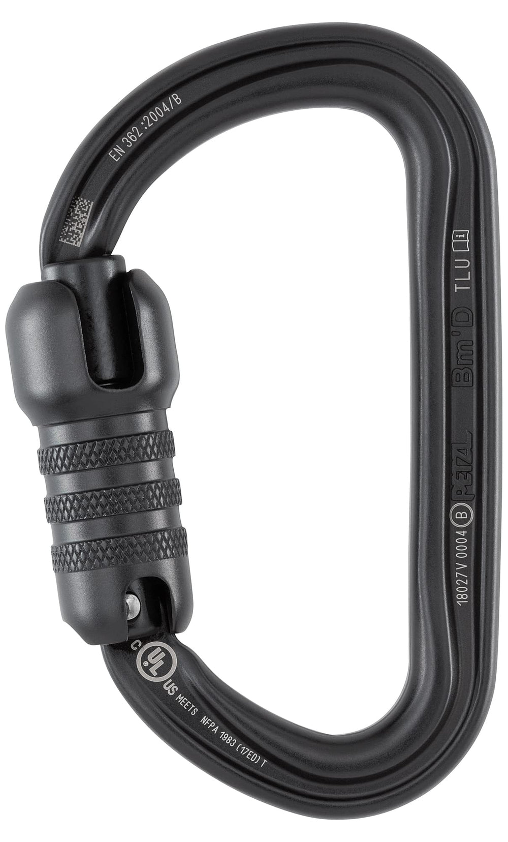 Petzl Bm'D ANSI carabiner in D-shape for secure device connections during ascent