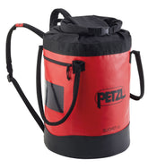 PETZL BUCKET 45L red side view showing stable rope bag for clean handling.