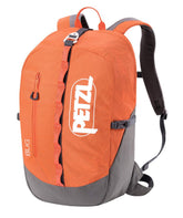 Petzl BUG backpack front view highlighting compact fit for fast climbs and easy harness access.