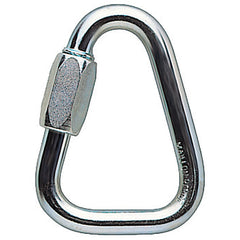 Petzl Delta N 10 screwlink attached to a harness for quick, semi-permanent anchoring.