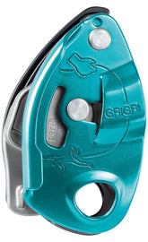 Petzl Grigri cam-blocking demonstrates auto-pinch belay safety for climbers.