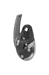 PETZL I’D Evac Descender front view showing robust black finish for anchor lowering
