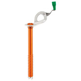 Petzl Laser Speed Light ice screw angled in ice for lightweight mountaineering.