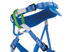 Petzl Macchu adjustable waist and leg loops grow with the child during climbs.