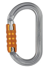 Petzl OK Oval gray carabiner for centered gear positioning and smooth rope movement.