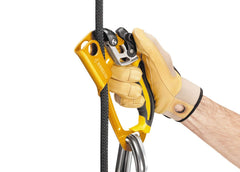 Petzl gold ascender with large bottom hole for easy mosqueton connections