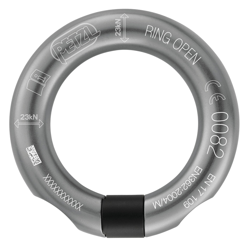 Petzl Ring Open close-up view showing omni-directional loading and compact aluminum body.