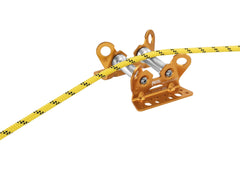 PETZL Roller Coaster angled-face design adapts to I-beams for secure mounting