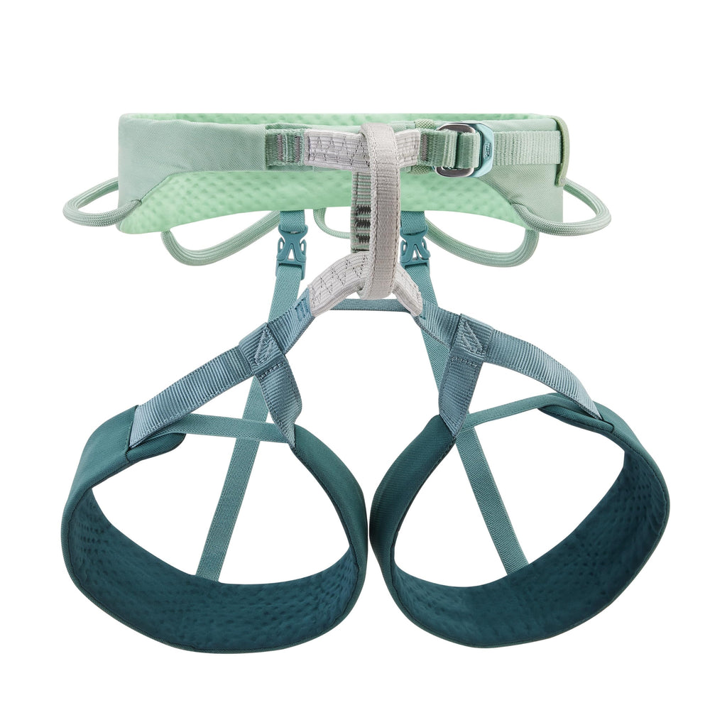 PETZL Selena harness S in jade green, contoured waistbelt for a secure female fit.