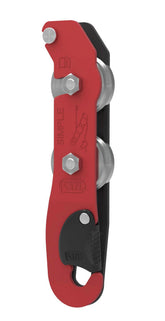 PETZL Simple bobbin-style descender in red, lightweight for tight caves.