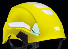 Petzl Strato reflective stickers applied to a helmet for safer nighttime riding