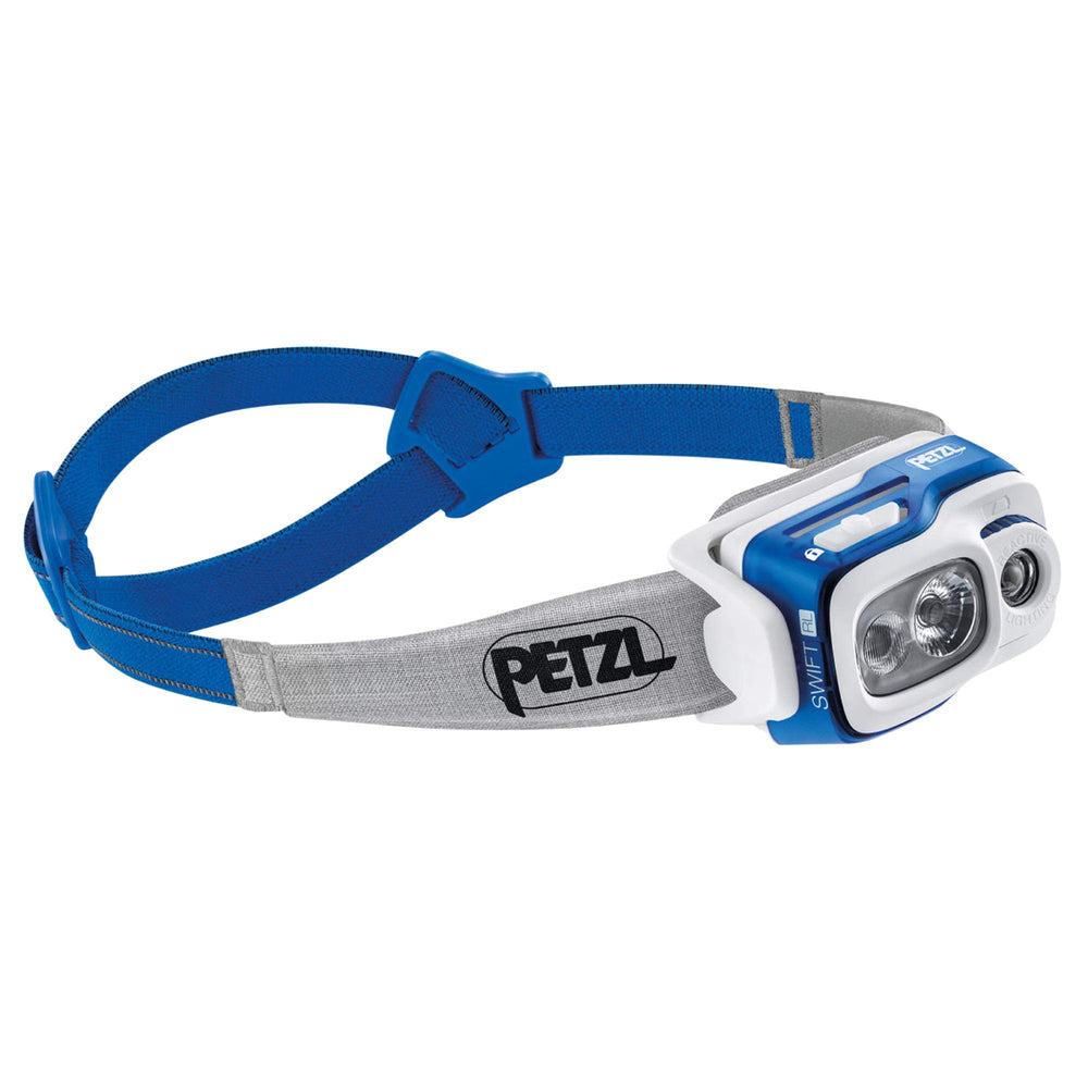 Petzl Swift RL headlamp blue front view for high-visibility night running