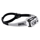 Petzl Swift RL headlamp in black, front view, ideal for night trail runs