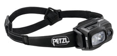 Petzl Swift RL headlamp front view showing 1100 lumens for clear trail visibility.
