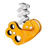 Petzl Zigzag descender in arborist setup enabling smooth ascent with Prusik pulley system