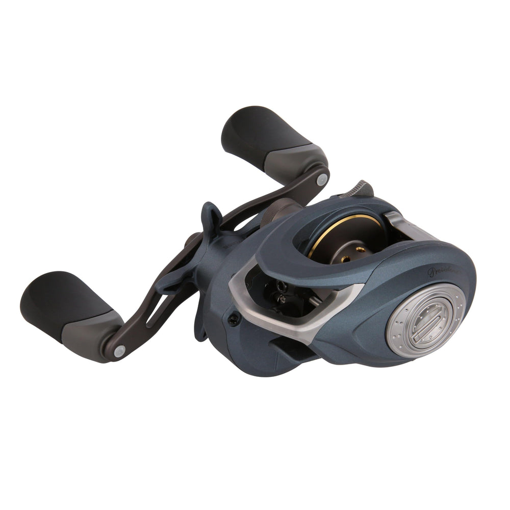 Pflueger President baitcast reel front view, compact low-profile design for easy handling.