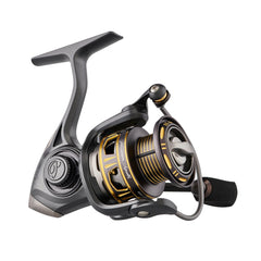 Pflueger Supreme XT spinning reel side view highlights lightweight magnesium frame for easy casting.