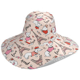 Pfrewn women's sun hat with Eiffel Tower and dachshund dog design, wide brim