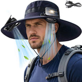 PickPeak Solar Fan Hat dark blue wide brim close-up