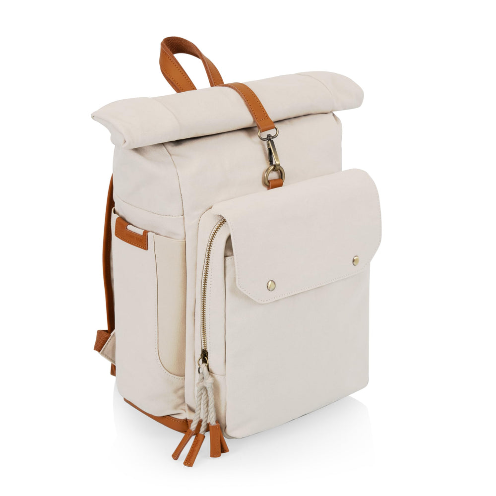 Picnic Time Carmel Roll Top Front View highlights stylish canvas for portable outdoor picnics
