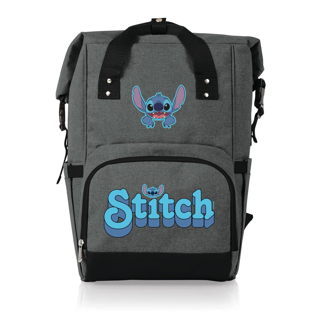 PICNIC TIME Disney Lilo and Stitch roll-top cooler backpack with front pocket keeps snacks organized on trips.