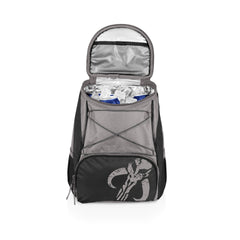 Picnic Time Mythosaur Skull PTX Backpack Cooler side view highlights padded straps