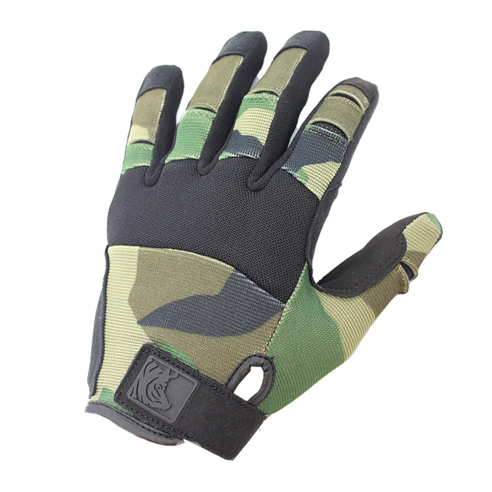 PIG Alpha full-dexterity gloves woodland view, offering enhanced grip for precise handling.