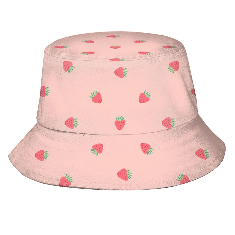 Pink Strawberry Background Unisex Bucket Hat front view