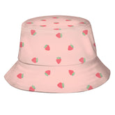 Pink Strawberry Background Unisex Bucket Hat front view
