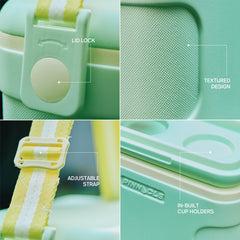Pinnacle cooler with built-in cup holders for beverages on the go.