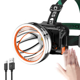 PINSAI high-power headlamp bright-beam shows long-range visibility for night hiking.