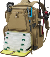Piscifun Fishing Backpack exterior in Khaki with 2 rod holders