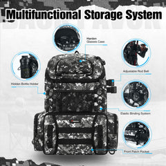 Piscifun camouflage backpack showing rod holders