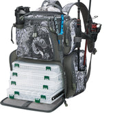 Piscifun VEIL camouflage fishing tackle backpack with rod holder on exterior