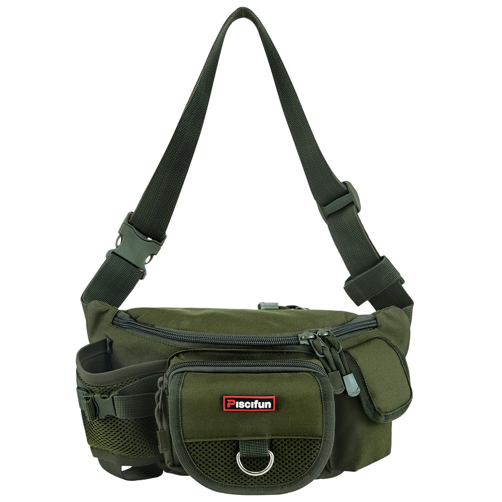 Front view of Piscifun fishing tackle bag army green