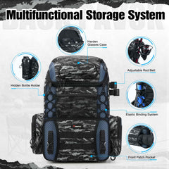 Piscifun Hatchback Backpack side pocket provides quick access to pliers, keys, or snacks.