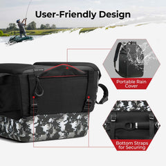 Piscifun rain cover enhances weather protection for the bag and contents.