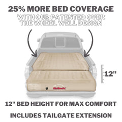 Tailgate-extension of Pittman Outdoors AirBedz mattress inflated for two-person comfort