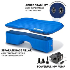 Footwell-gap air chamber stabilizes the mattress on uneven truck floors.