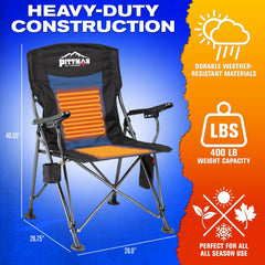 Pittman Outdoors heated chair with three heat levels for customizable warmth.