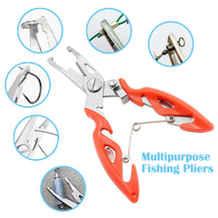 Close-up of stainless steel pliers showing split ring opener