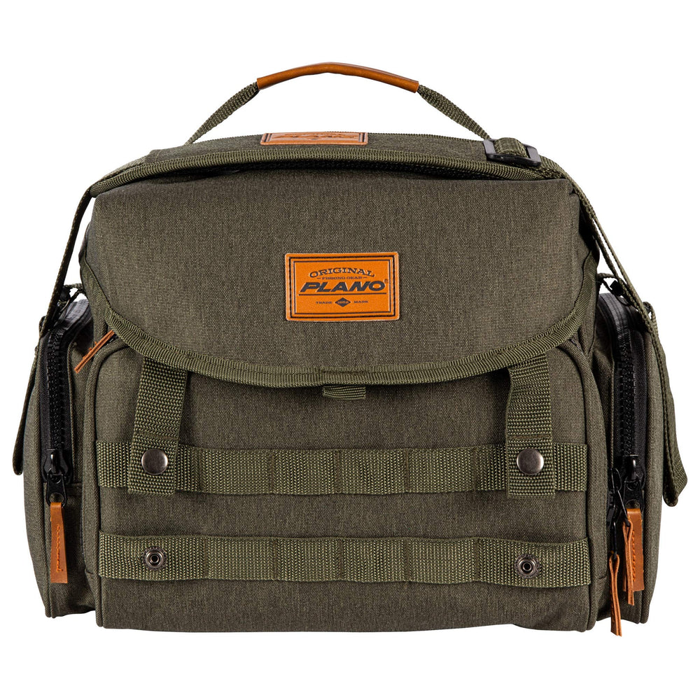 Plano A-Series 3600 tackle bag in forest green, front view, rugged and ready for fishing trips.
