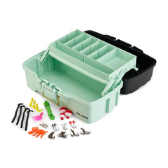 Plano Catch All Tray Tackle Box Kit front view with rust-proof brass latch for secure transport.