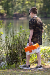 Plano Ready-Set-Fish 2-Tray Box with brass latch ensuring secure closure.