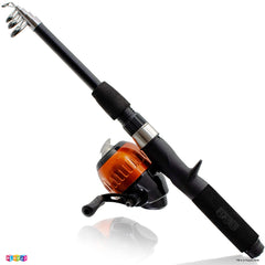 65-inch telescopic fishing rod folded to compact travel size with tackle box